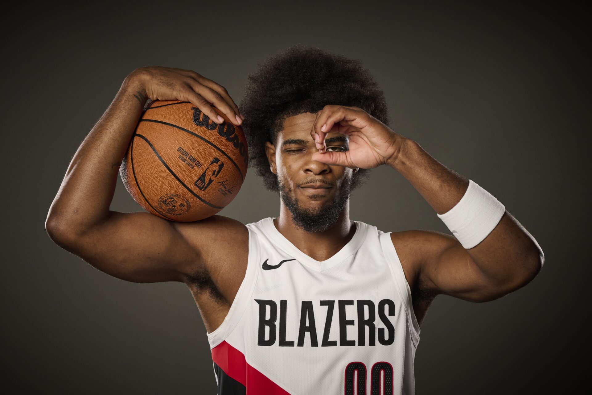 Portland Trail Blazers guard Scoot Henderson (00) during media day at the Moda Center.