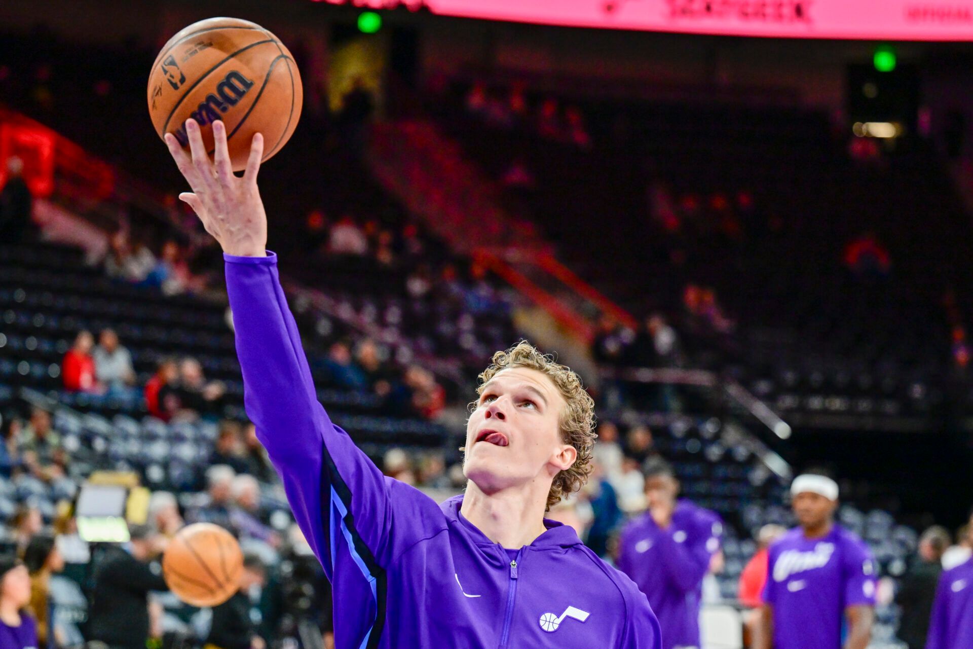 Utah Jazz forward/center Lauri Markkanen (23) warms up before the game against the Portland Trail Blazers at Delta Center.