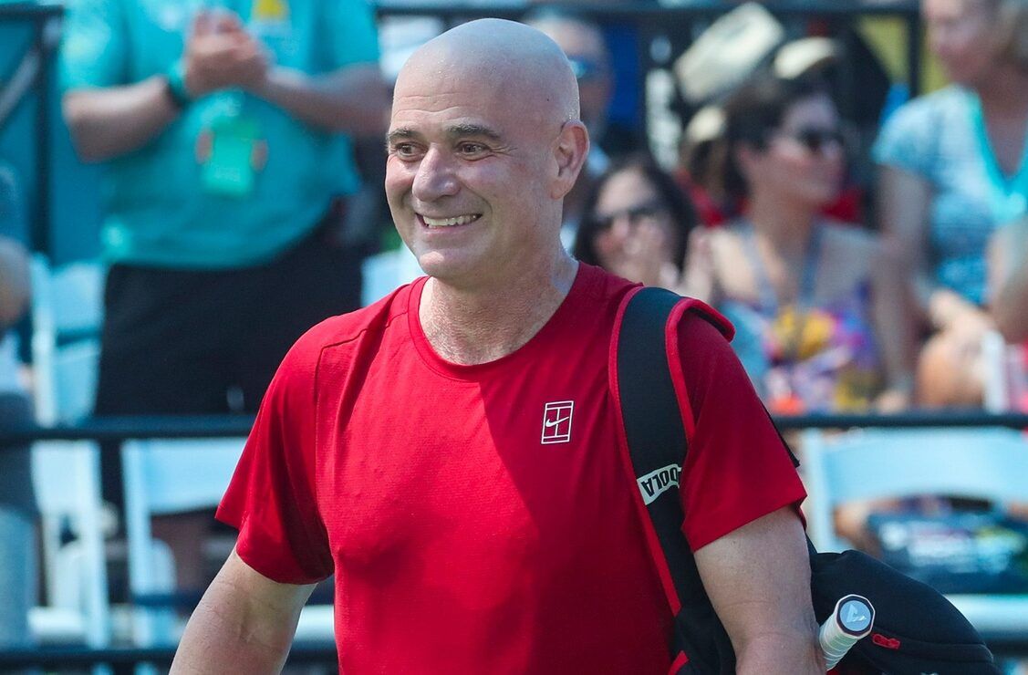 Andre Agassi makes his pickleball debut as he competes with Anna Leigh Waters in a Minto U.S. Open Pickleball Championships mixed pro doubles match against Tristan Dussault and Stevie Petrpouleas at East Naples Community Park in Naples, Fla., on Wednesday, April 30, 2025. Agassi and Waters won 2-1.