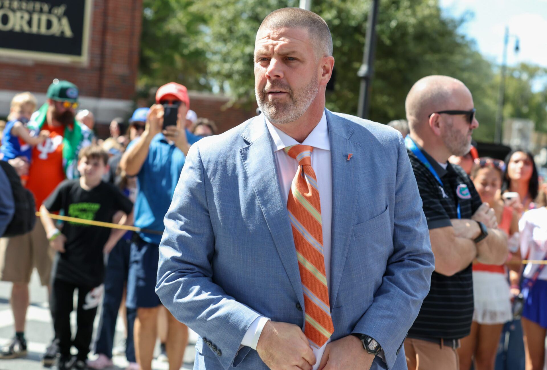 Florida head coach Billy Napier greets fans during Gator Walk before an NCAA football game against Mississippi Stateat Steve Spurrier Field at Ben Hill Griffin Stadium in Gainesville, FL on Saturday, October 18, 2025. [Alan Youngblood/Gainesville Sun]