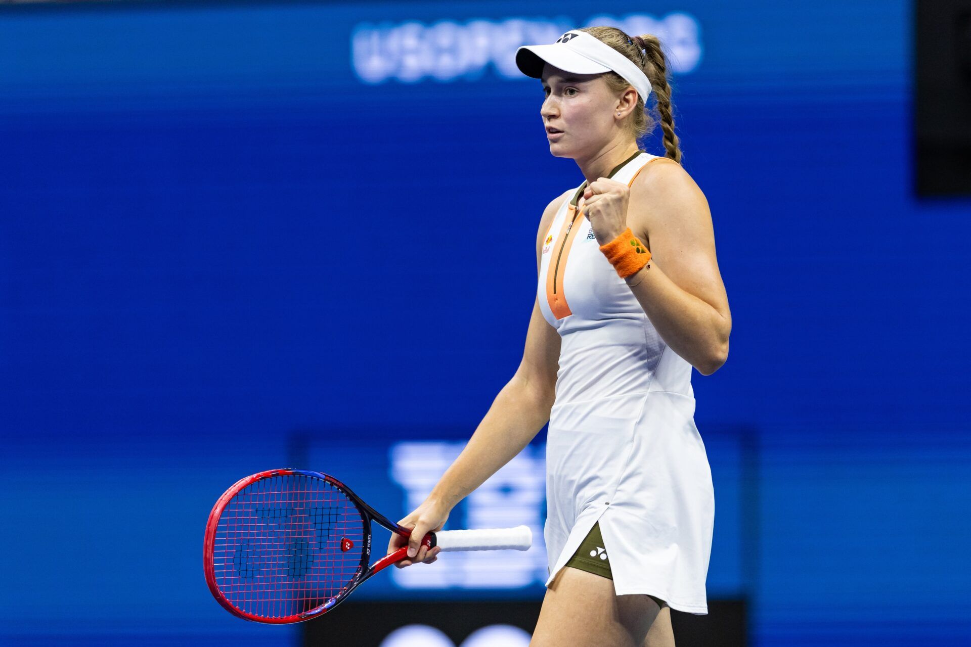 Elena Rybakina of Kazakhstan in action against Marketa Vondrousova of Czech Republic in the fourth round of the women’s singles at the US Open at Arthur Ashe Stadium in Billie Jean King National Tennis Center.