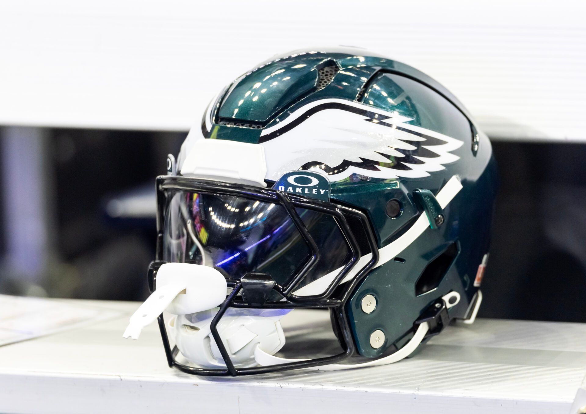 Detailed view of a Philadelphia Eagles helmet during Super Bowl LIX at Ceasars Superdome.