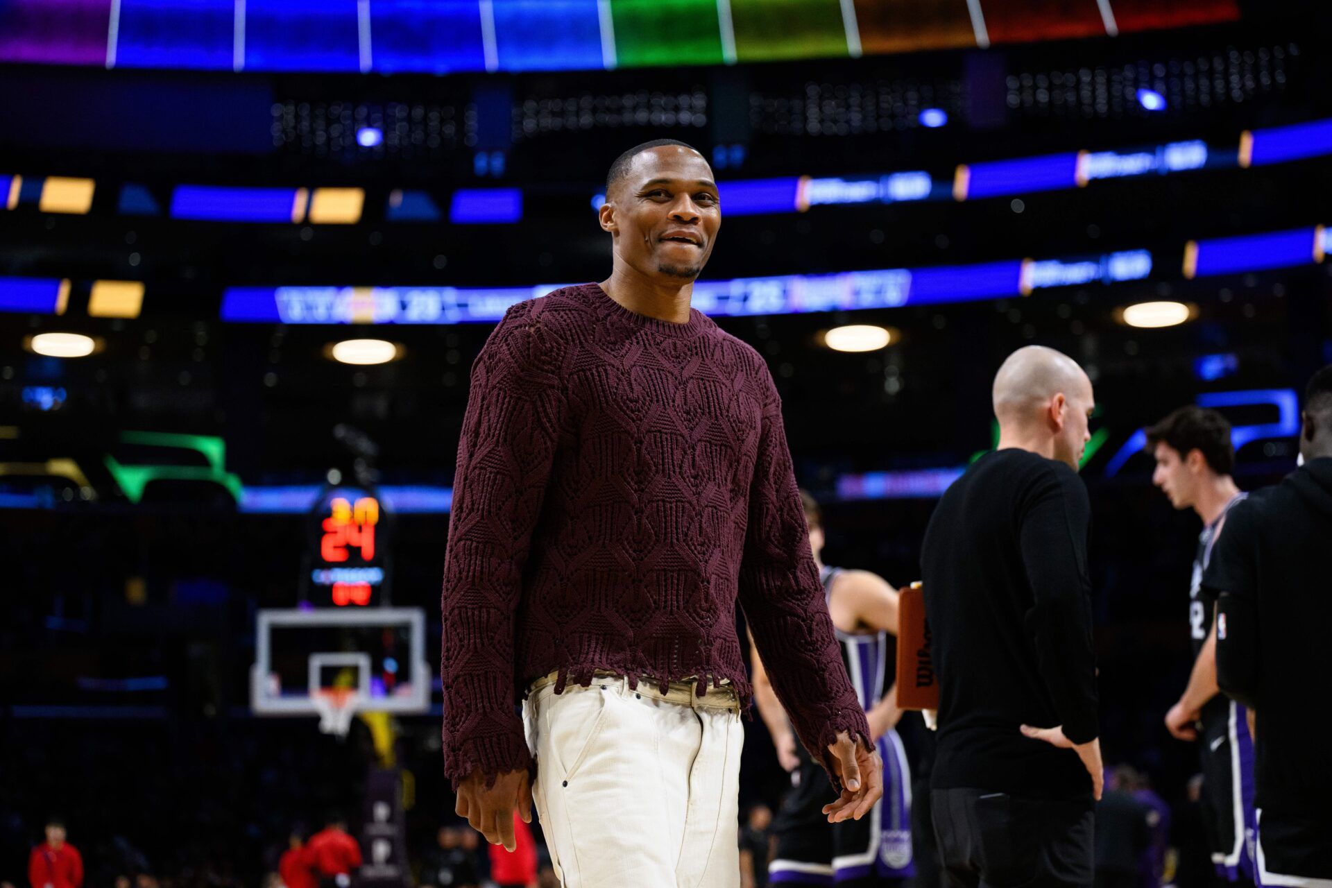 Sacramento Kings guard Russell Westbrook (18) looks on during the first half against the Los Angeles Lakers at Crypto.com Arena.