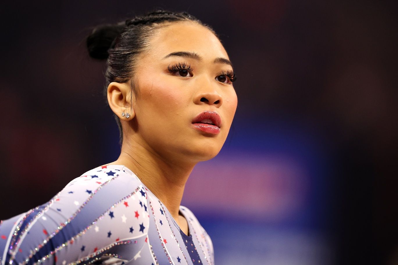Sunisa Lee looks on prior to the U.S. Olympic Team Gymnastics Trials at Target Center.
