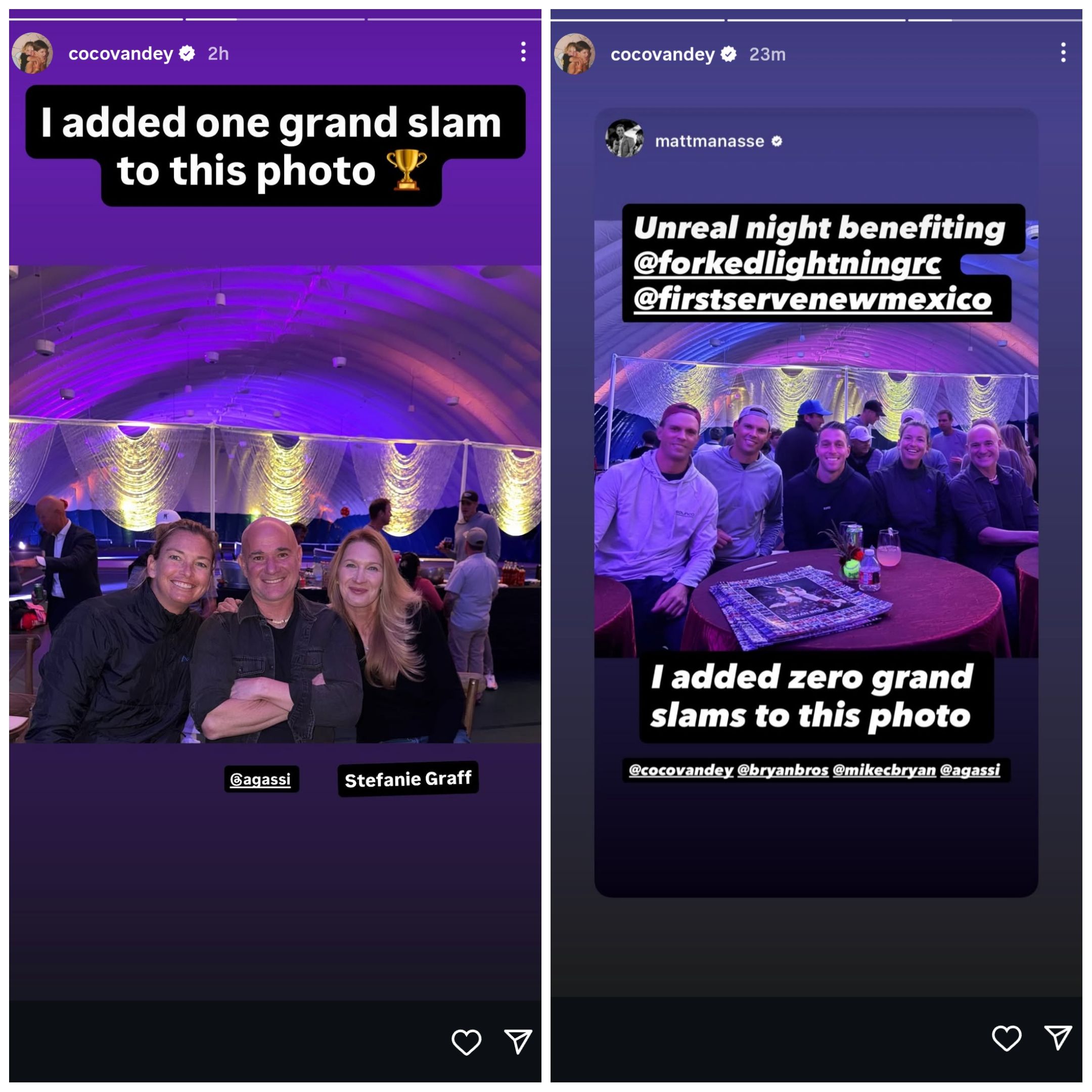 Screen grab of Andre Agassi and Steffi Graf in CoCo Vandeweghe's Instagram stories
