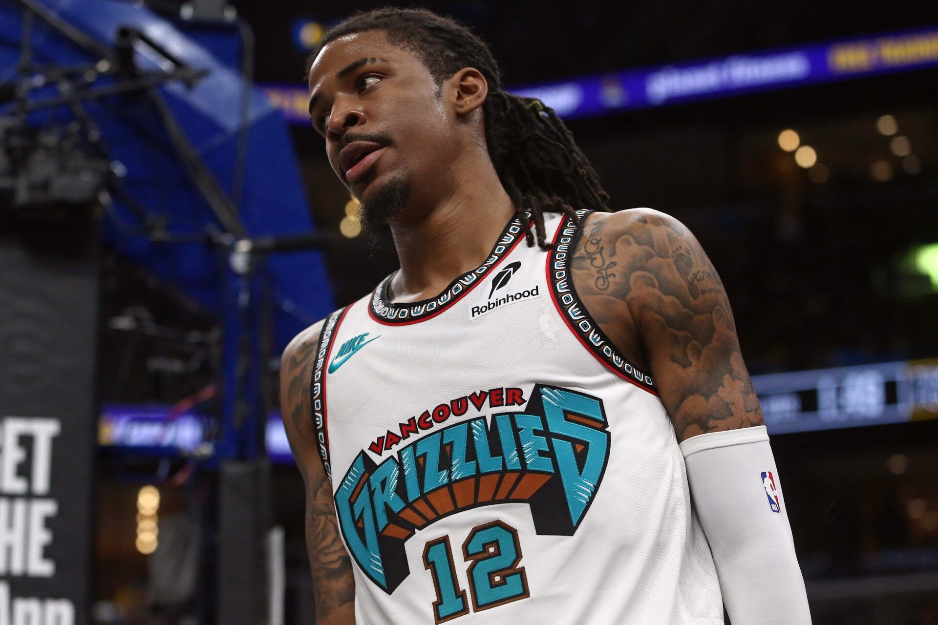 Memphis Grizzlies guard Ja Morant (12) reacts during the fourth quarter against the Dallas Mavericks at FedExForum.