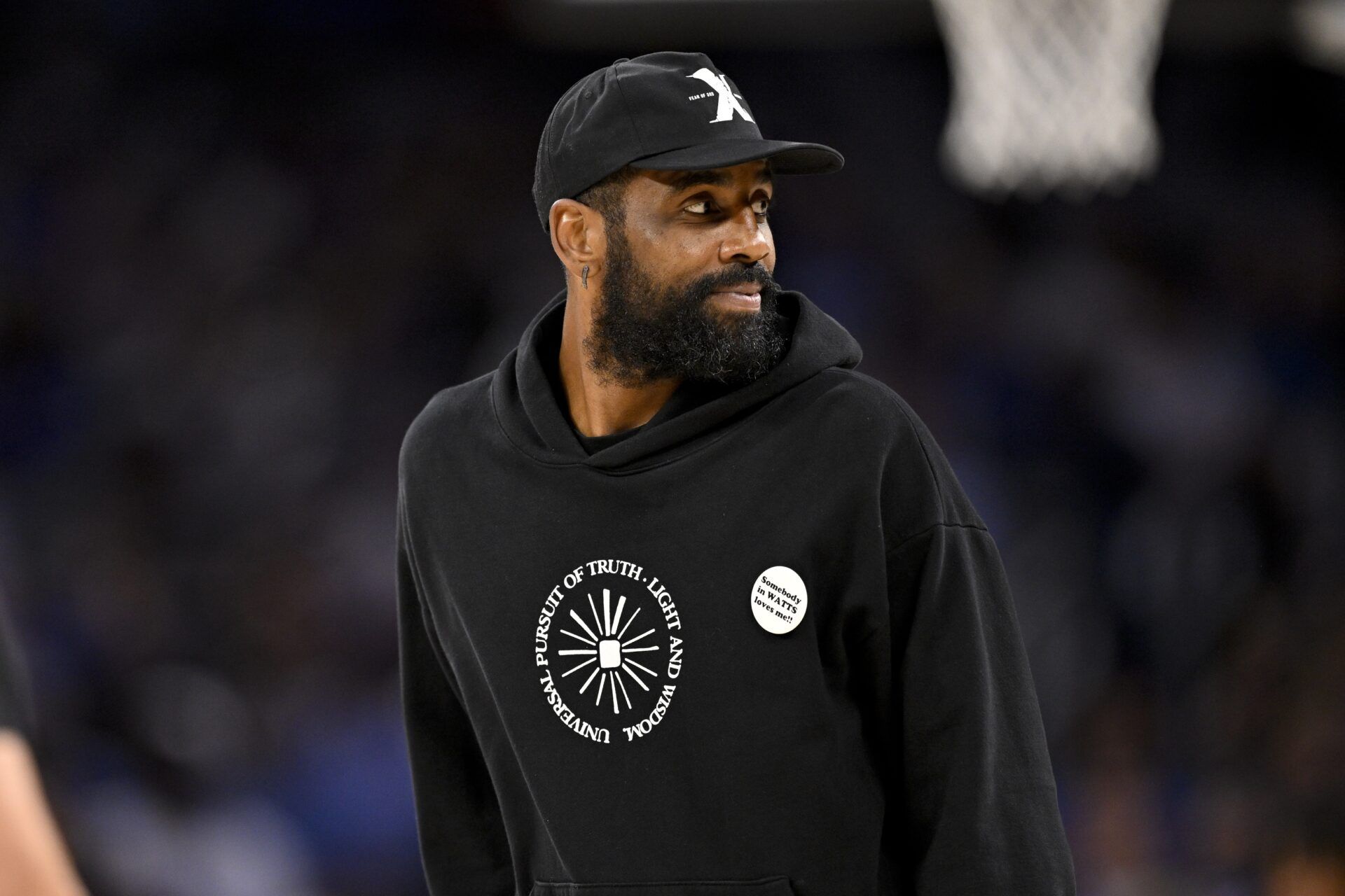 Dallas Mavericks guard Kyrie Irving (11) walks on the court during the second half against the Oklahoma City Thunder at Dickie's Arena.