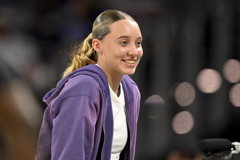 Dallas Wings guard Paige Bueckers looks on during the second quarter between the Dallas Mavericks and the Oklahoma City Thunder at Dickie's Arena.
