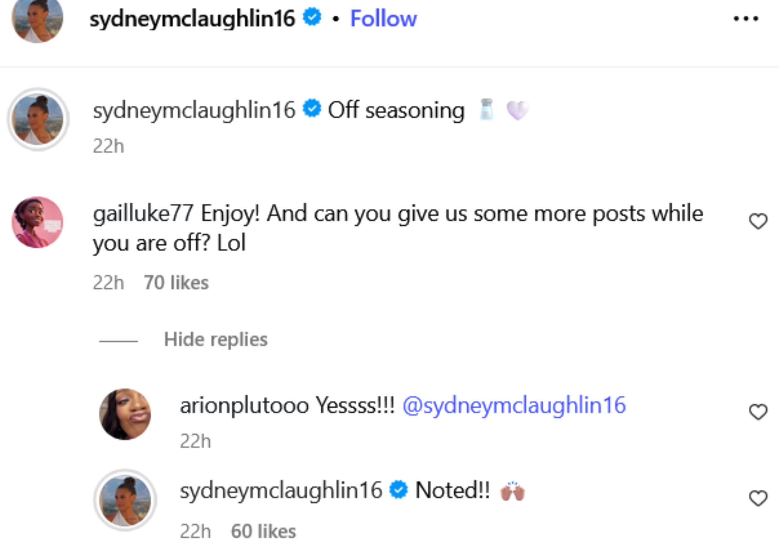 Screenshot of McLaughlin-Levrone’s reaction.