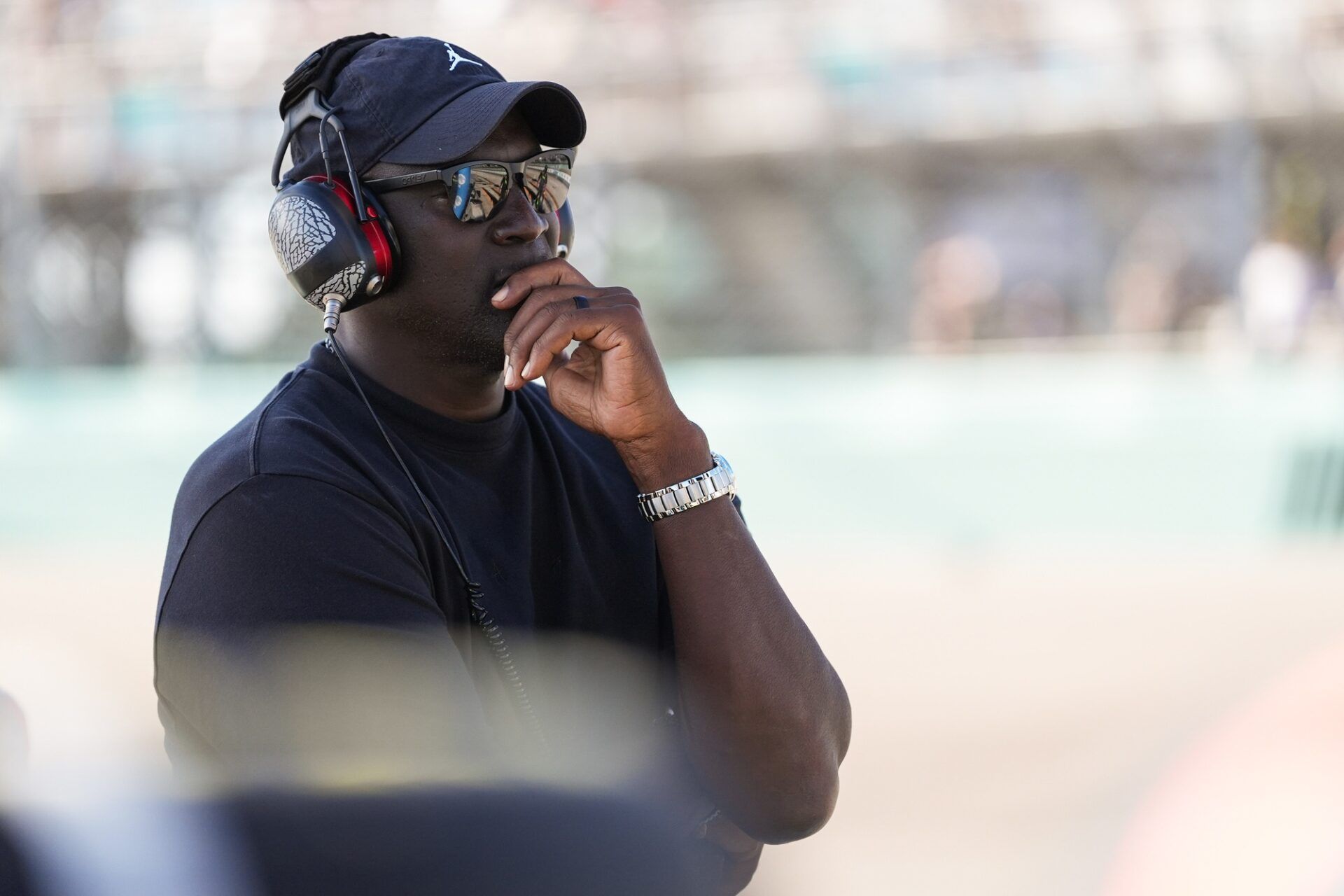 23XI team owner Michael Jordan watches during the Straight Talk Wireless 400 at Homestead-Miami Speedway.