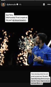 Novak Djokovic's Instagram story