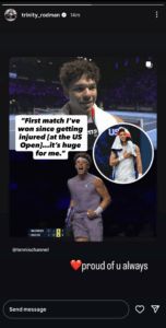 Ben Shelton's girlfriend Trinity Rodman's Instagram stories