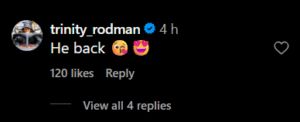 Ben Shelton's girlfriend Trinity Rodman's comment on Instagram