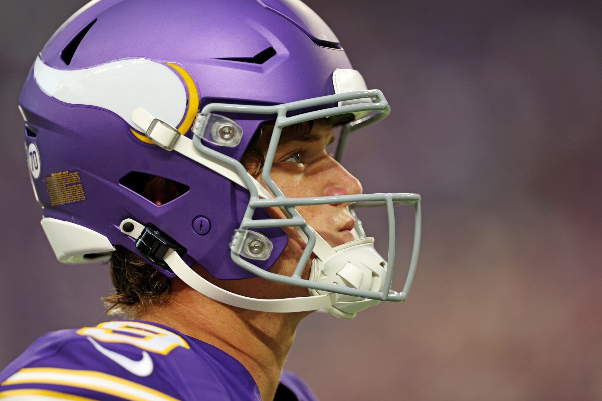 Minnesota Vikings quarterback J.J. McCarthy (9) takes the field before the game against Atlanta Falcons at U.S. Bank Stadium.
