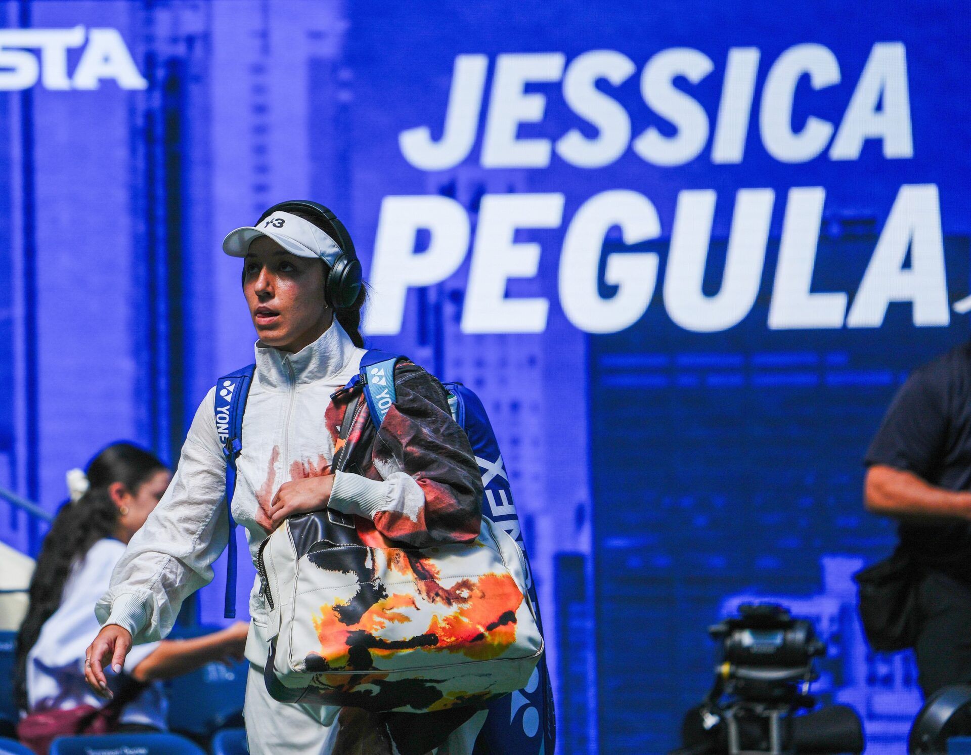 Jessica Pegula (USA) enters to play Barbora Krejcikova (CZE) (not pictured) on day ten of the 2025 U.S. Open tennis tournament at the USTA Billie Jean King National Tennis Center.