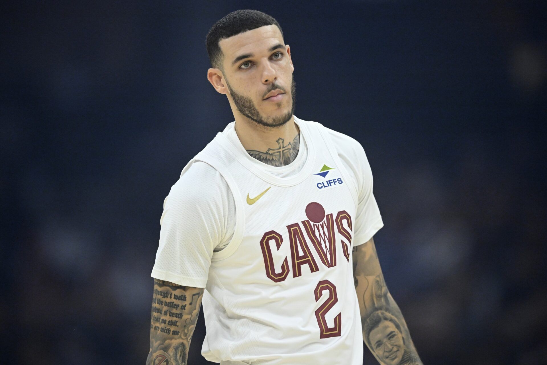 Cleveland Cavaliers guard Lonzo Ball (2) stands on the court in the first quarter against the Detroit Pistons at Rocket Arena.