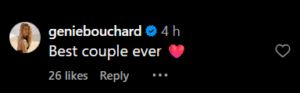 Eugenie Bouchard's comment on Instagram