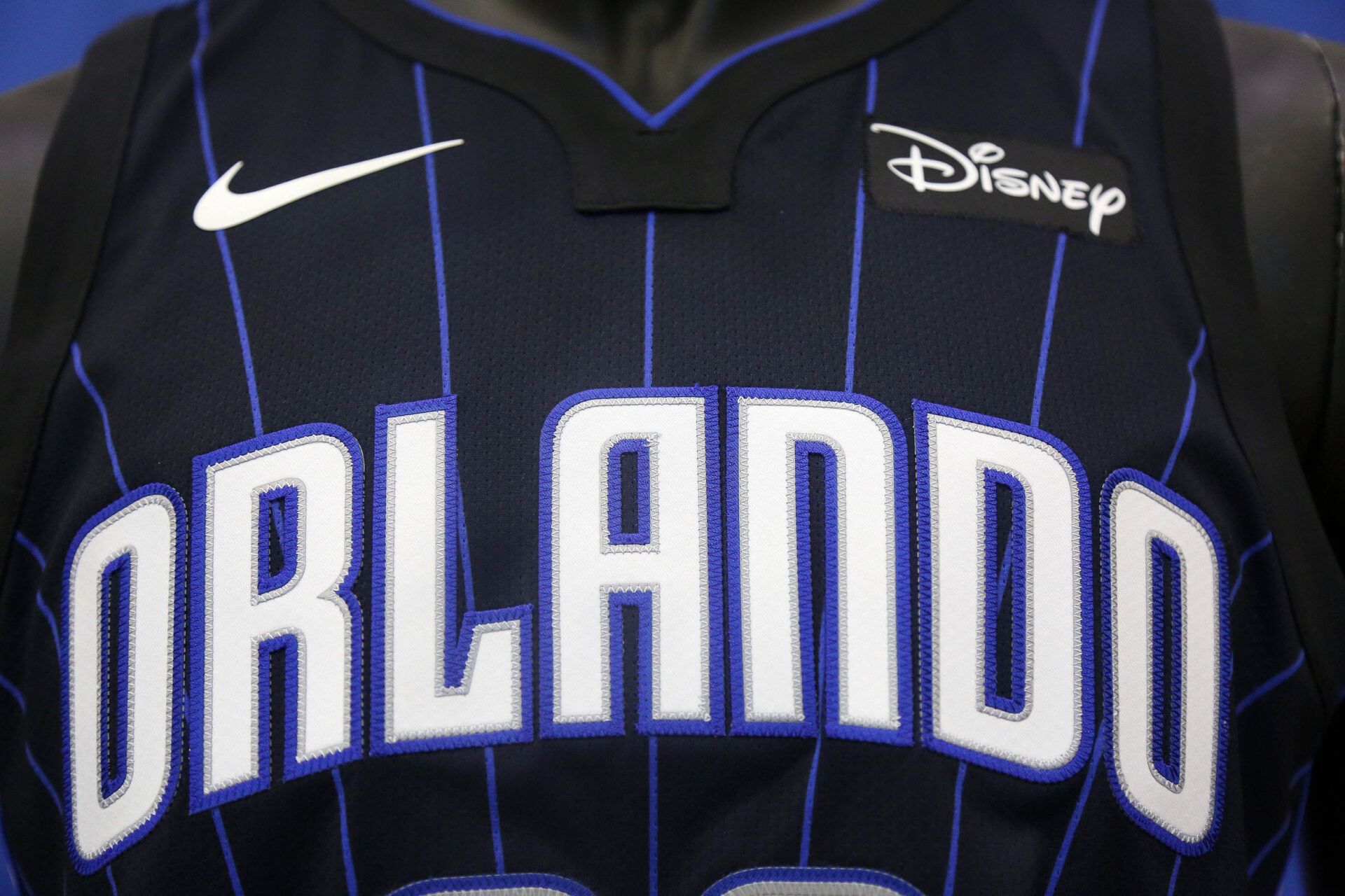 Orlando Magic  jersey with the new Disney and Nike logos during Media Day at Amway Center.
