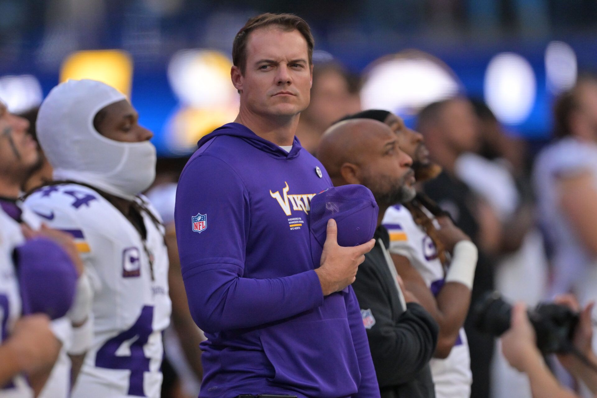 Minnesota Vikings head coach Kevin O'Connell during the first half against the Los Angeles Chargers at SoFi Stadium.