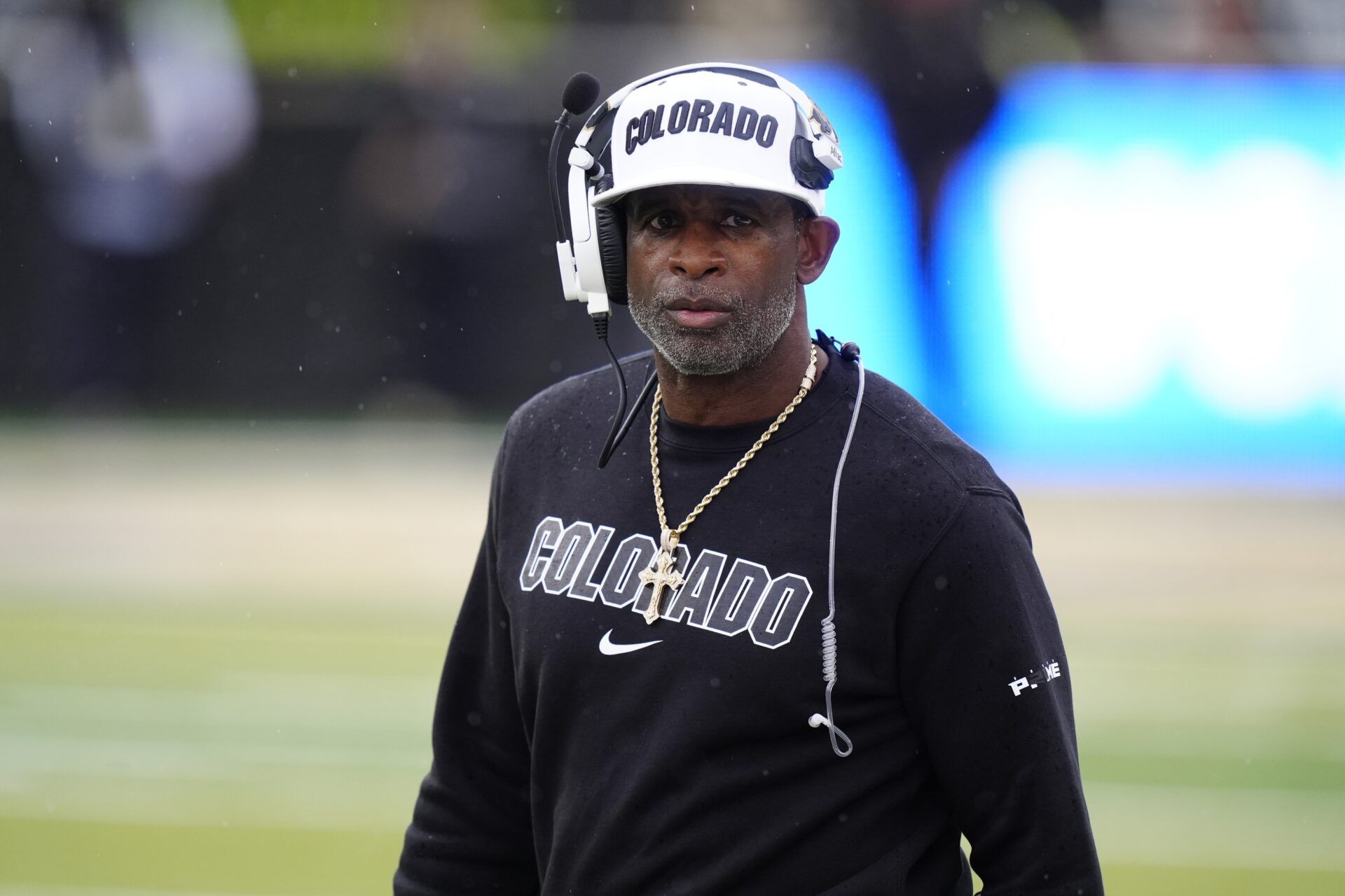 Colorado Buffaloes head coach Deion Sanders during the first quarter against the Iowa State Cyclones at Folsom Field.