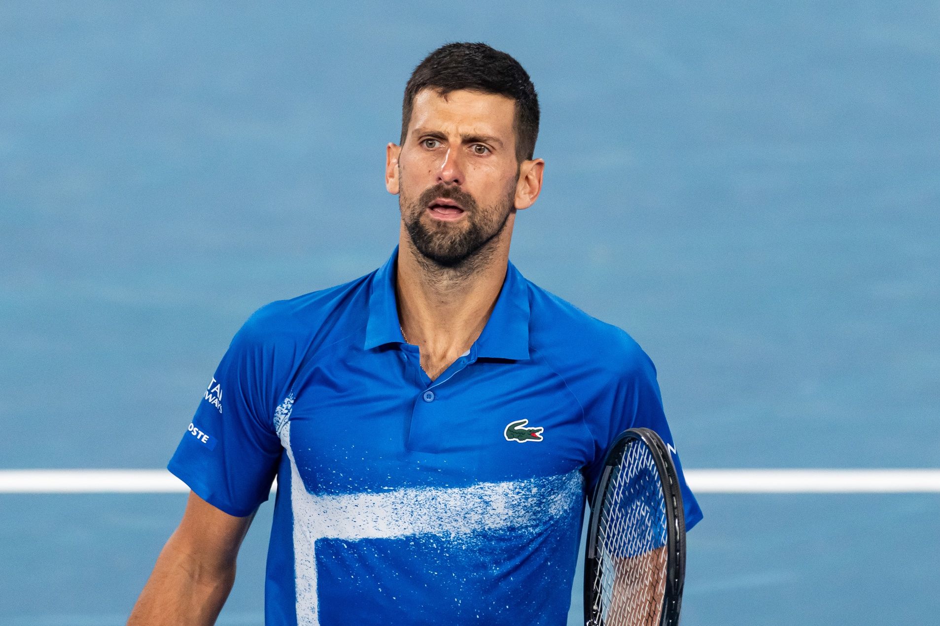 Novak Djokovic of Serbia gestures during his match against Jiri Lehecka of Czech Republic in the fourth round of the men's singles at the 2025 Australian Open at Melbourne Park.