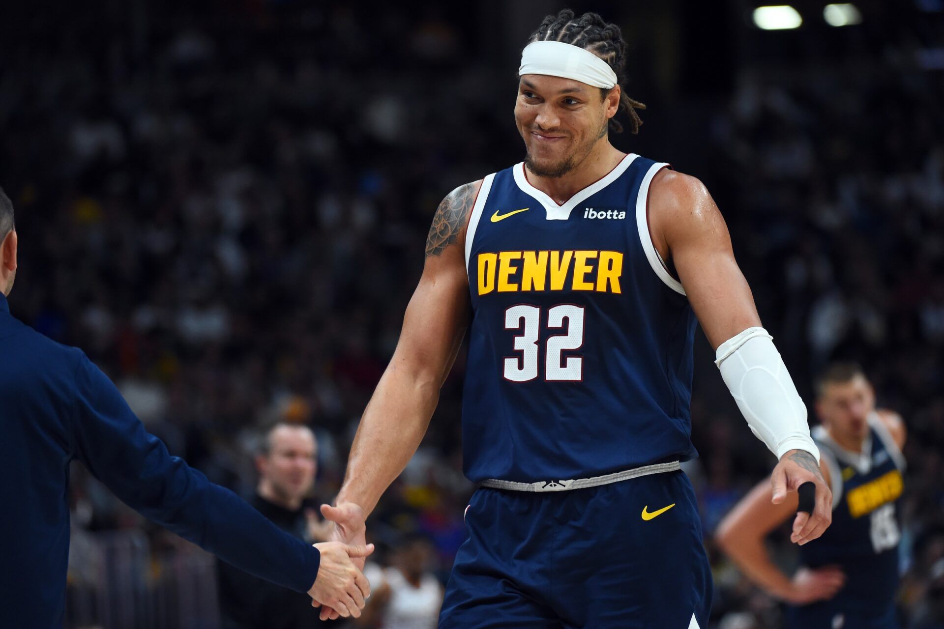 Denver Nuggets forward Aaron Gordon (32) leaves the floor during the second half against the Phoenix Suns at Ball Arena.