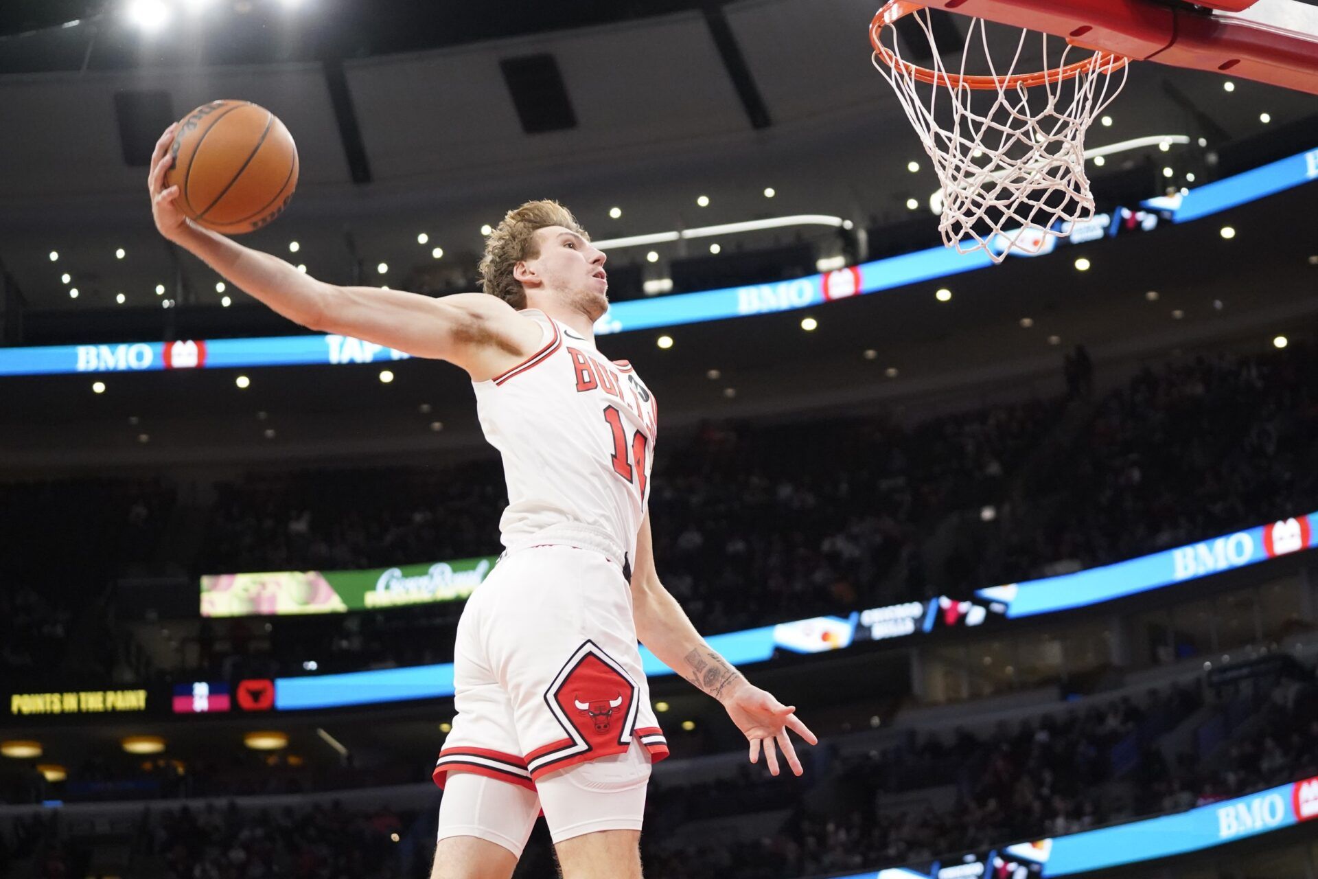 Chicago Bulls forward Matas Buzelis (14) goes up for a dunk against the Minnesota Timberwolves during the second half at United Center.