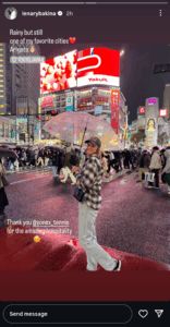 Elena Rybakina in Tokyo, Japan via Instagram stories