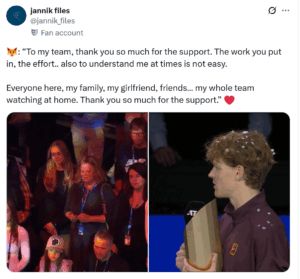 Jannik Sinner confirmed his relationship with model Laila Hasanovic during his speech as she watched him win the Vienna title.