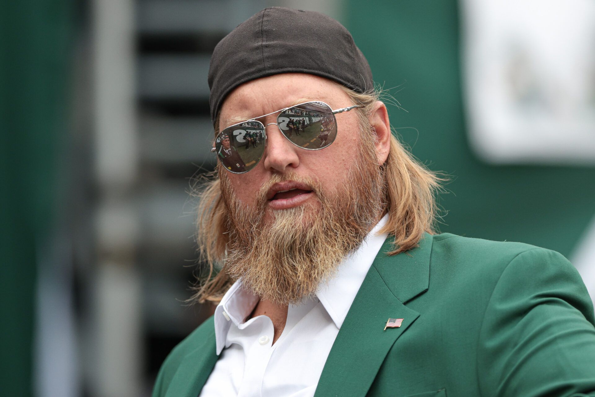 Retired New York Jets center Nick Mangold looks on before the game against the Cincinnati Bengals at MetLife Stadium.