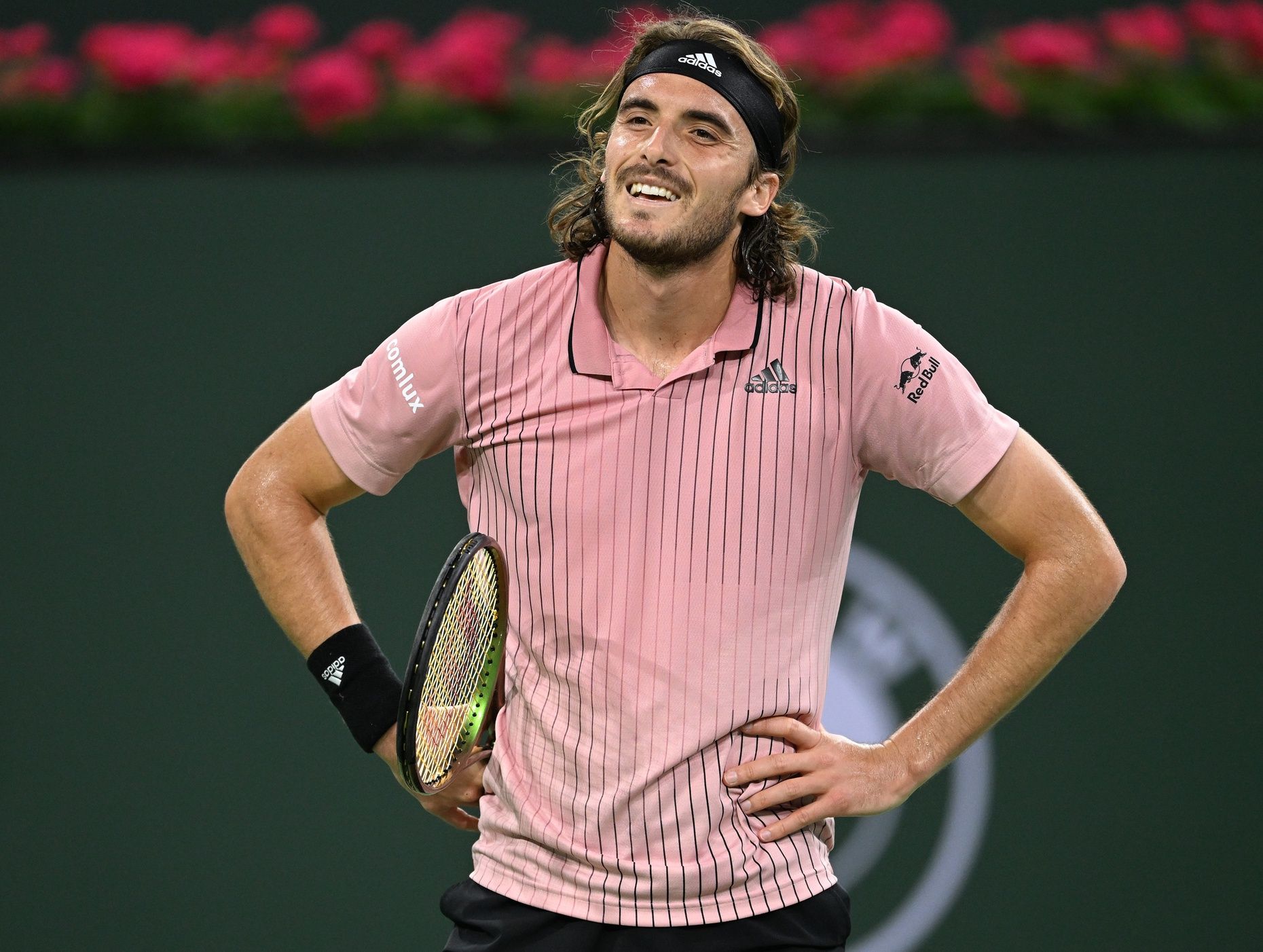 Stefanos Tsitsipas (GRE) reacts after missing a shot in his third round match against Jenson Brooksby (not pictured) during the BNP Paribas Open at the Indian Wells Tennis Garden.
