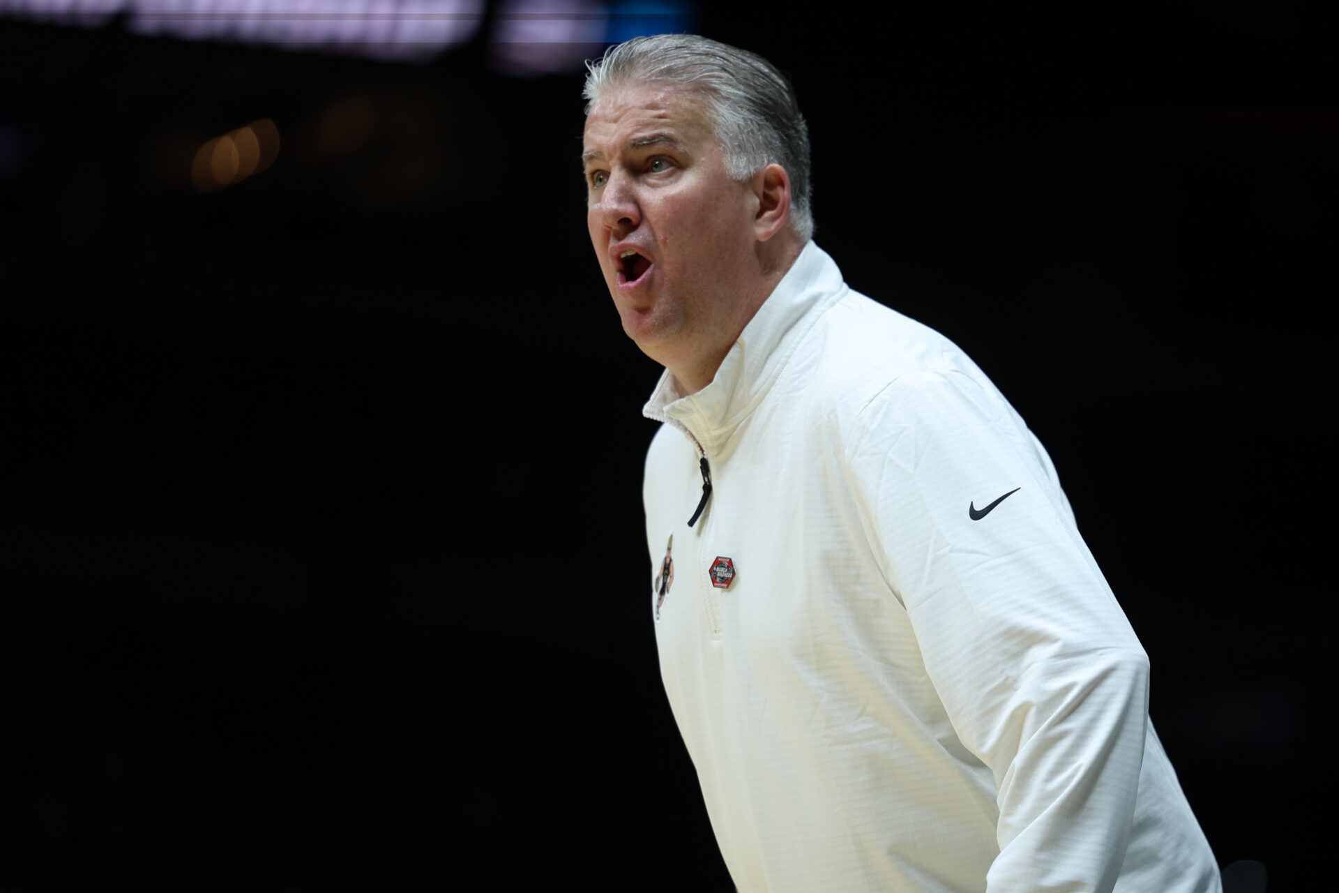 Purdue Boilermakers head coach Matt Painter reacts in the second half during a Midwest Regional semifinal of the 2025 NCAA tournament at Lucas Oil Stadium.