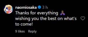 Naomi Osaka's comment on Instagram