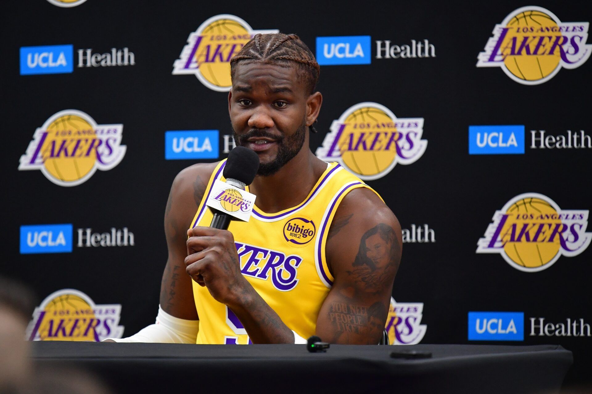 Los Angeles Lakers center Deandre Ayton (5) during media day at UCLA Health Training Center.