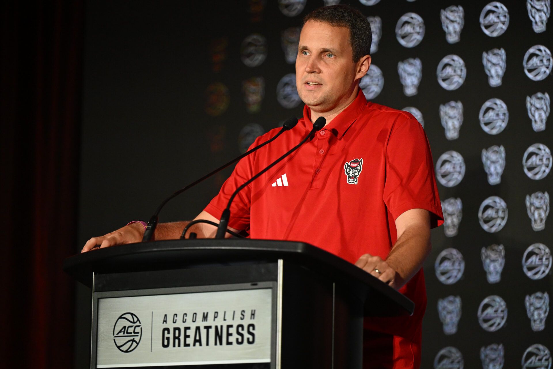 NC State head coach Will Wade answers questions from the media at The Hilton Charlotte Uptown.