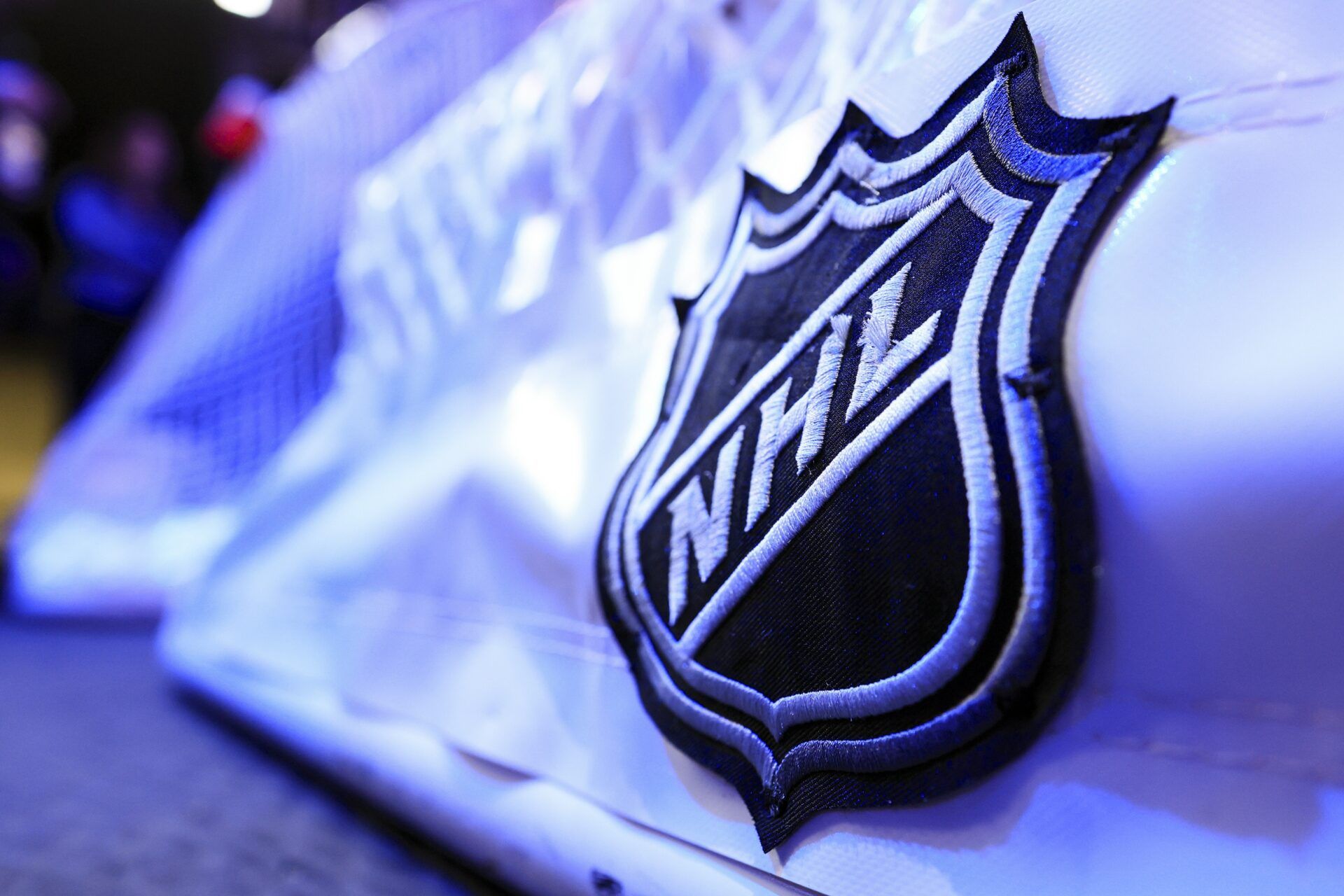 The NHL logo is seen on the game net prior to the game between the New York Islanders and the Columbus Blue Jackets at Nationwide Arena.