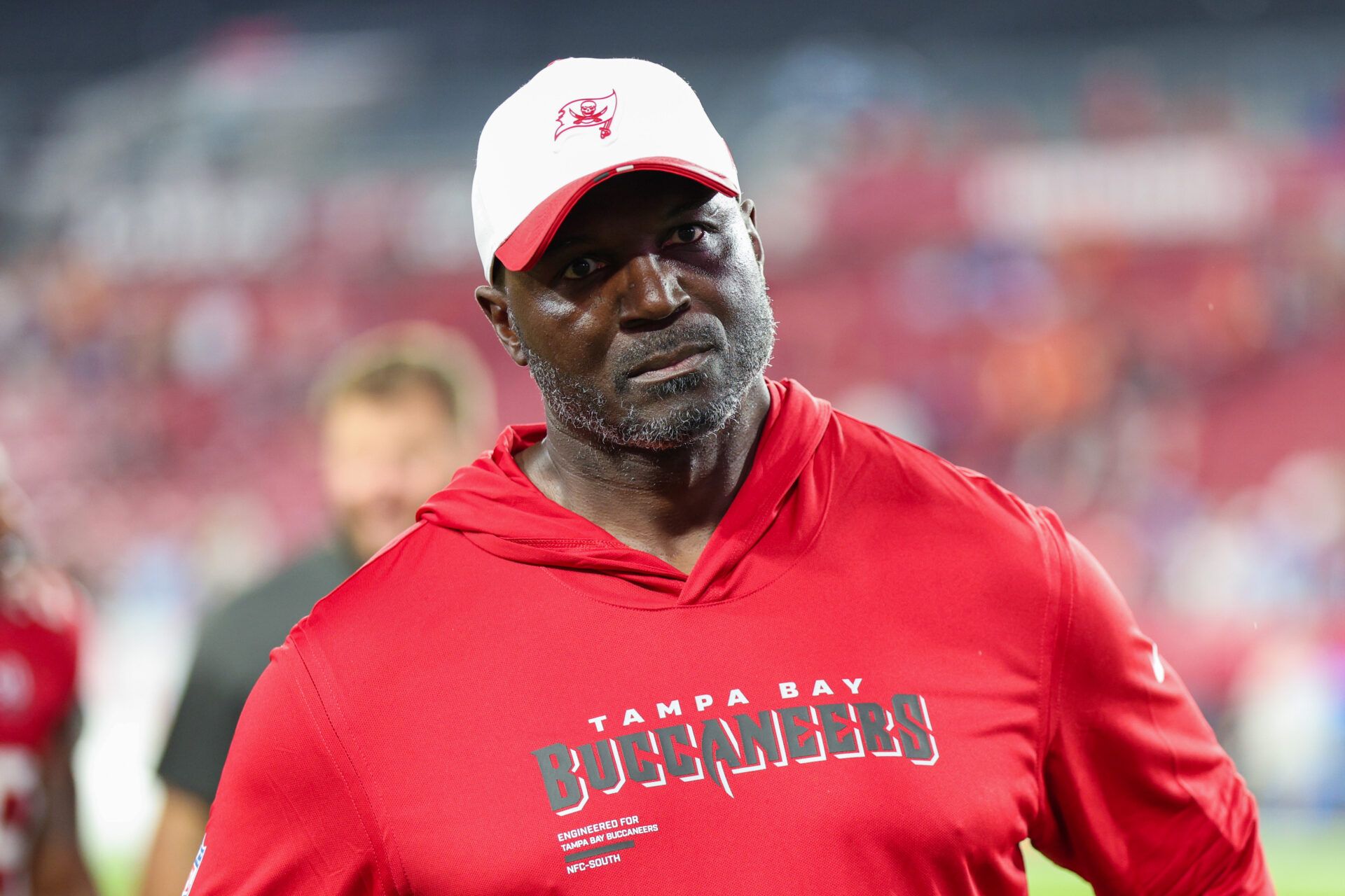 Tampa Bay Buccaneers head coach Todd Bowles looks on after a preseason game against the Tennessee Titans at Raymond James Stadium.