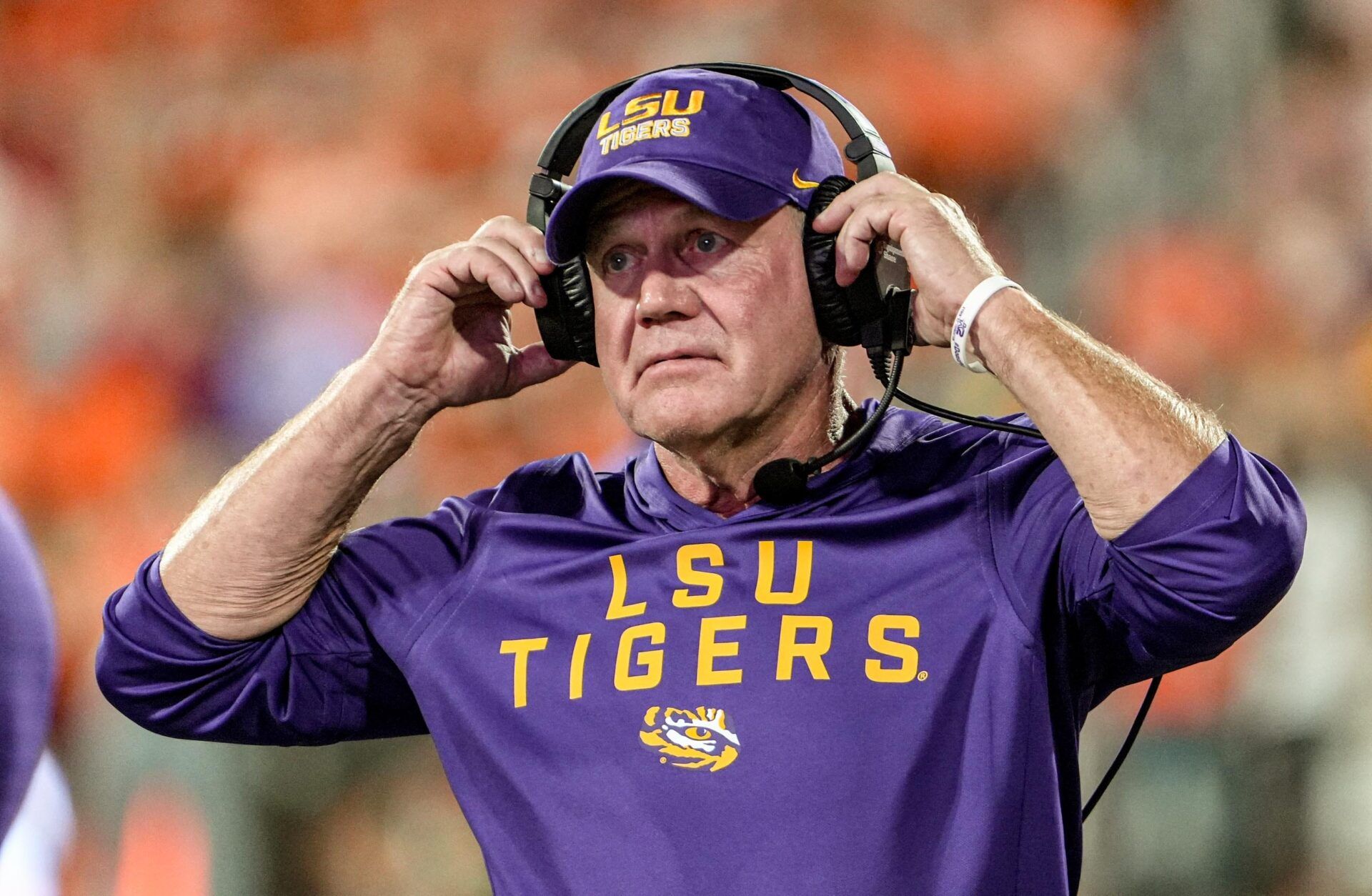 Louisiana State University Head Coach Brian Kelly during the fourth quarter at Memorial Stadium in Clemson, S.C. Saturday, August 30, 2025.