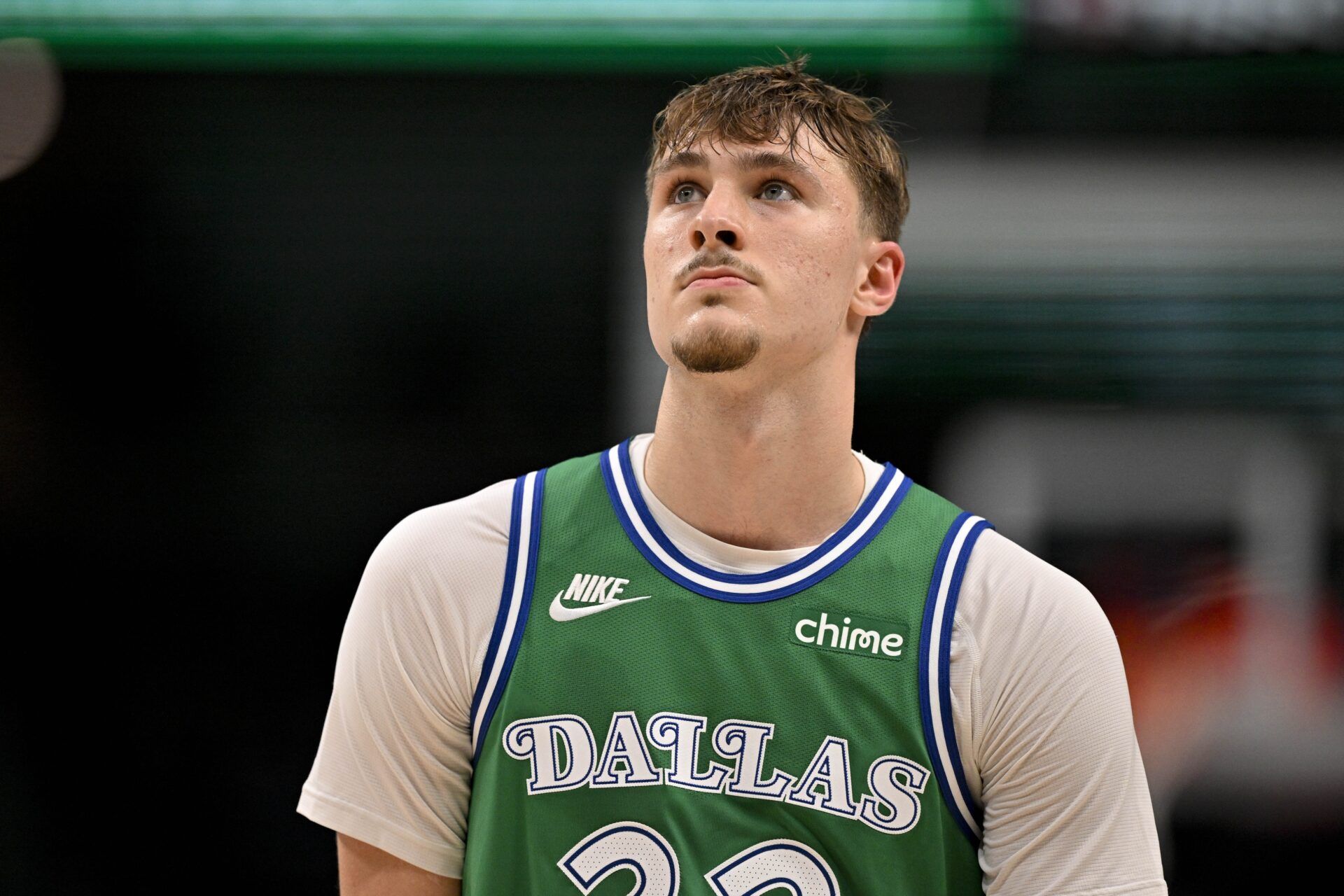 Dallas Mavericks forward Cooper Flagg (32) looks on during the second half against the Toronto Raptors at the American Airlines Center.
