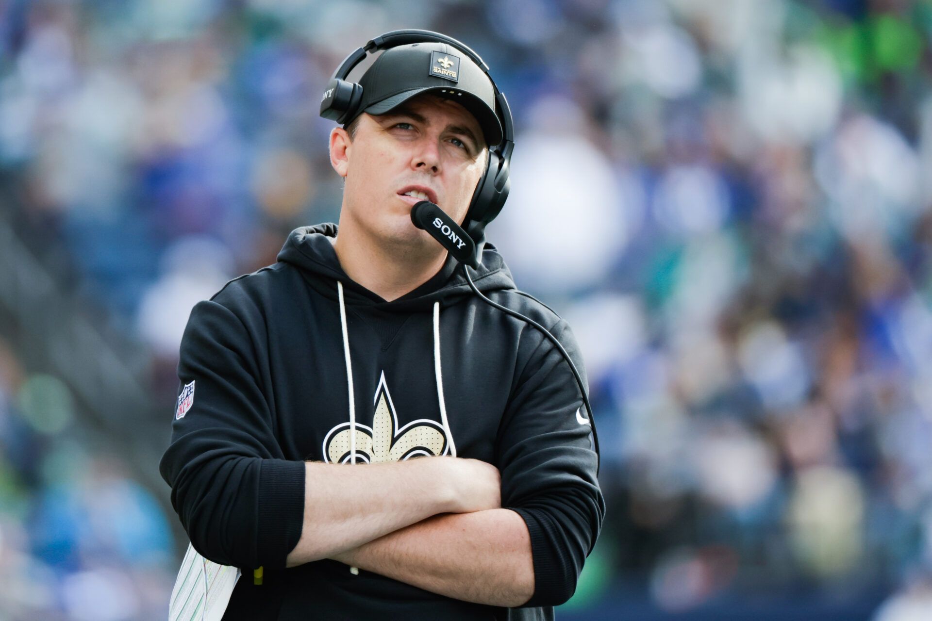 New Orleans Saints head coach Kellen Moore looks on during the second half against the Seattle Seahawks at Lumen Field.