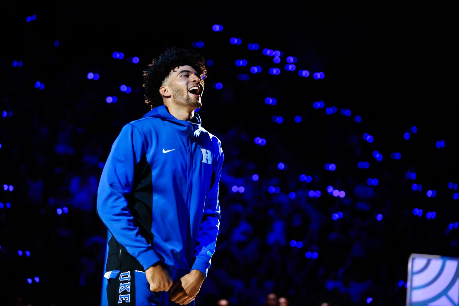 Duke Blue Devils forward Cameron Boozer (12) is introduced during player introductions at the Countdown to Craziness at the Cameron Indoor Stadium.