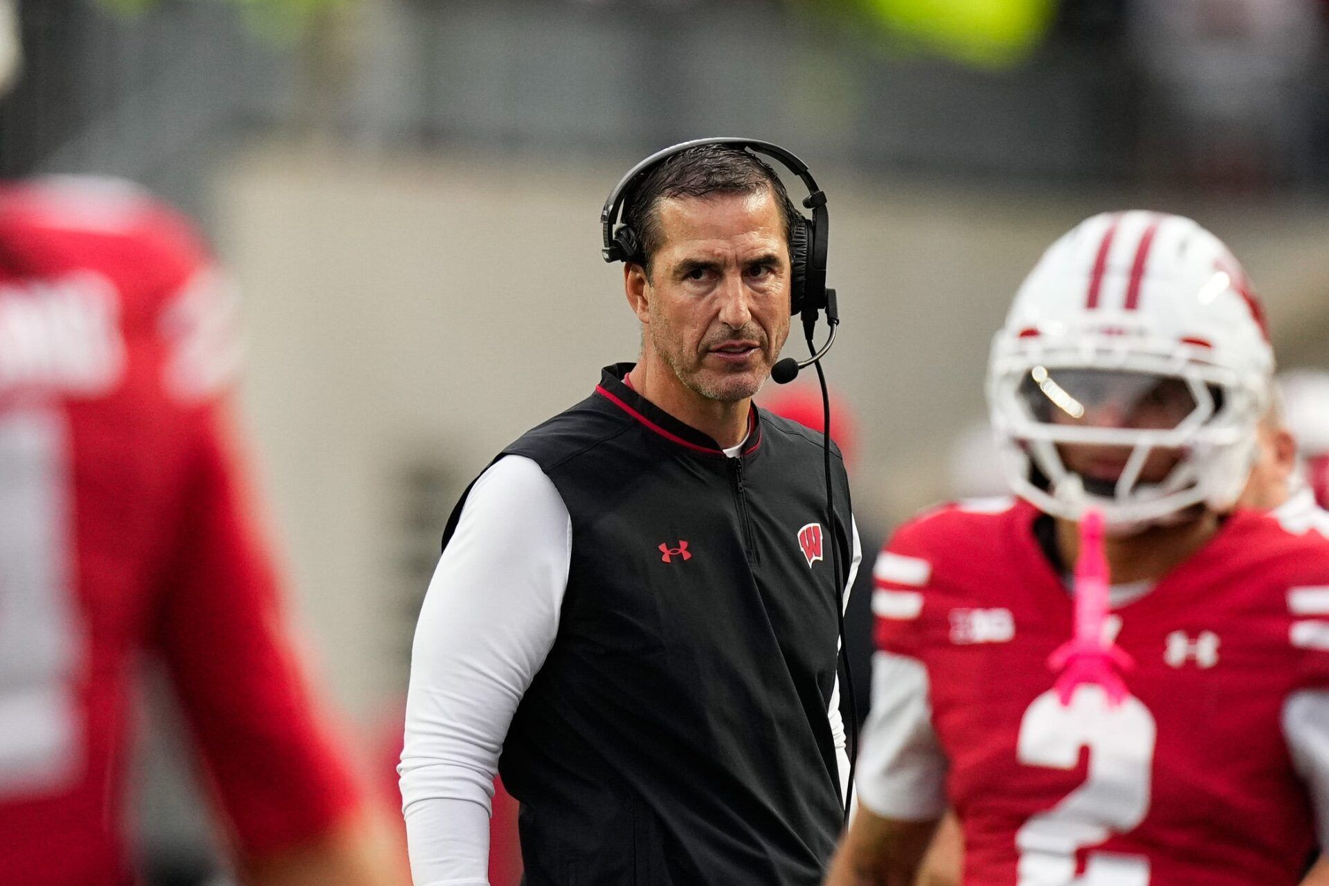 Wisconsin Badgers head coach Luke Fickell reacts in the second half at Camp Randall Stadium on Saturday, Oct. 18, 2025 in Madison, Wisconsin.