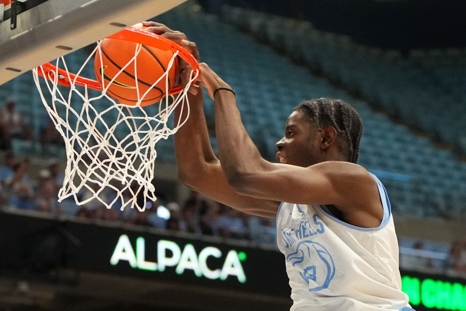 North Carolina Tar Heels forward Caleb Wilson (8) shoots but the ball rims out in the first half at Dean E. Smith Center.