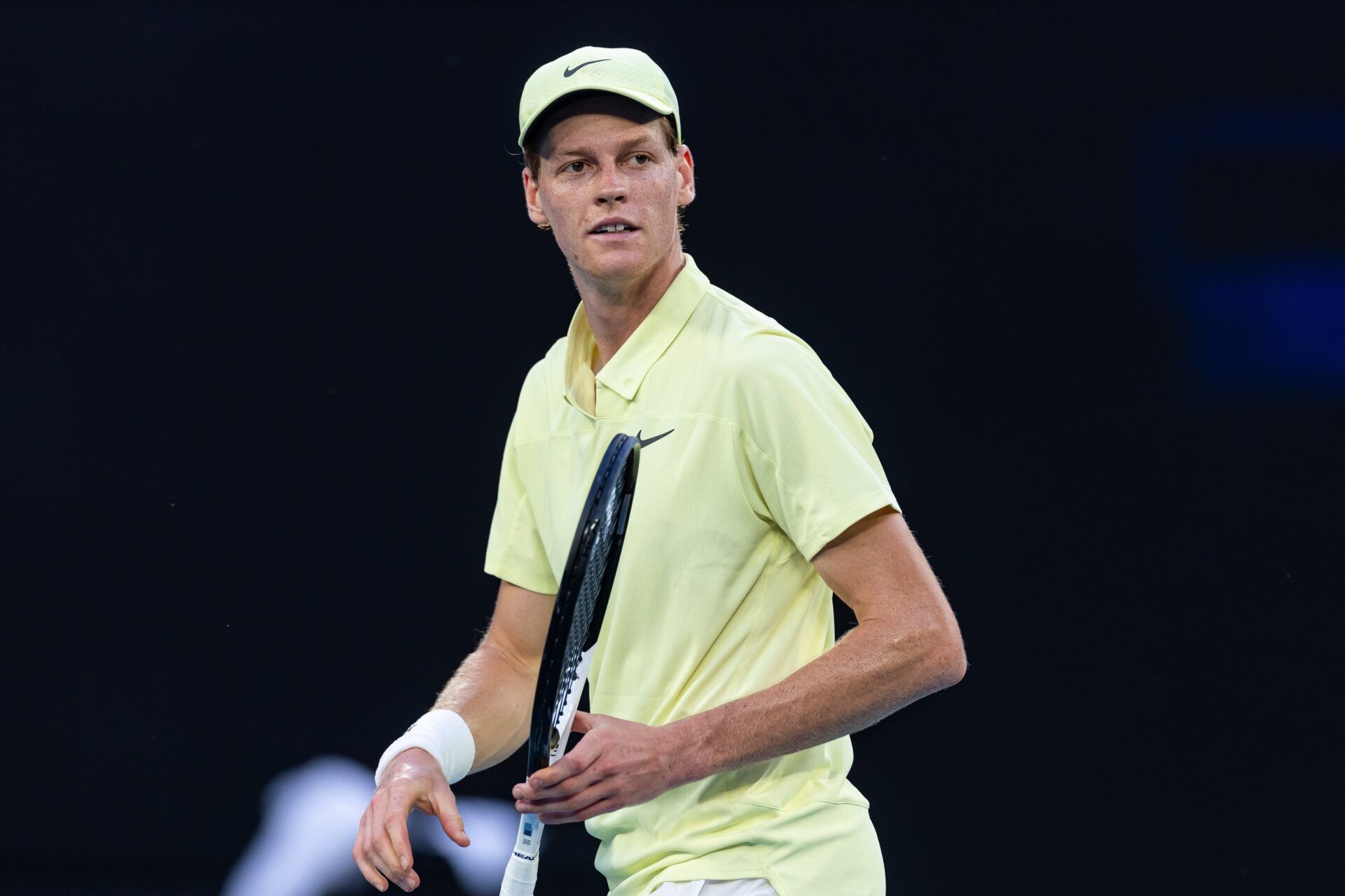 Jannik Sinner of Italy in action during his match against Marcos Giron of United States of America in the third round of the men's singles at the 2025 Australian Open at Melbourne Park.