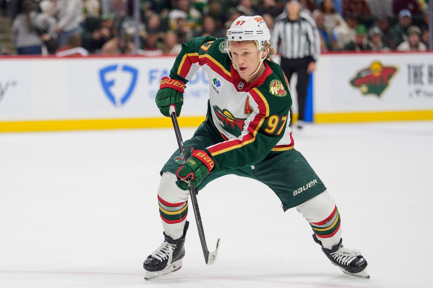 Minnesota Wild left wing Kirill Kaprizov (97) in action against the Winnipeg Jets in the second period at Grand Casino Arena.
