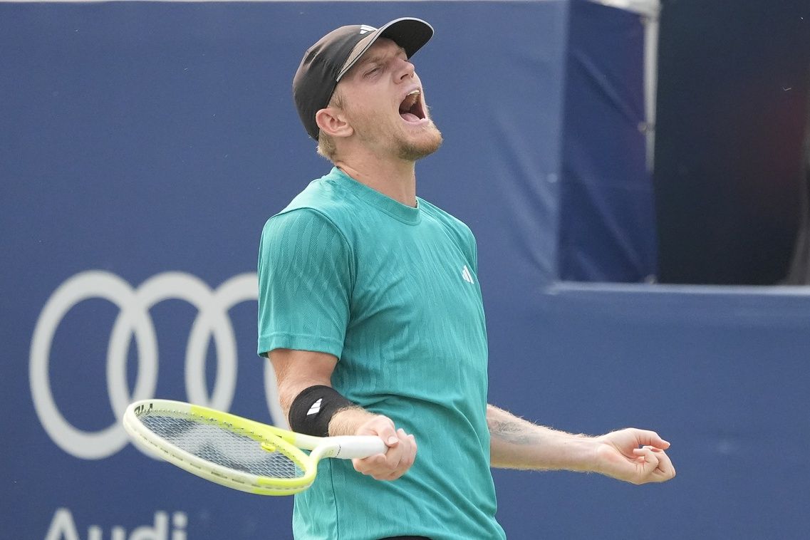 Toronto, ON, Canada; Alejandro Davidovich Fokina (ESP) reacts after losing a point to Andrey Rublev (not pictured) during round four at Sobeys Stadium.