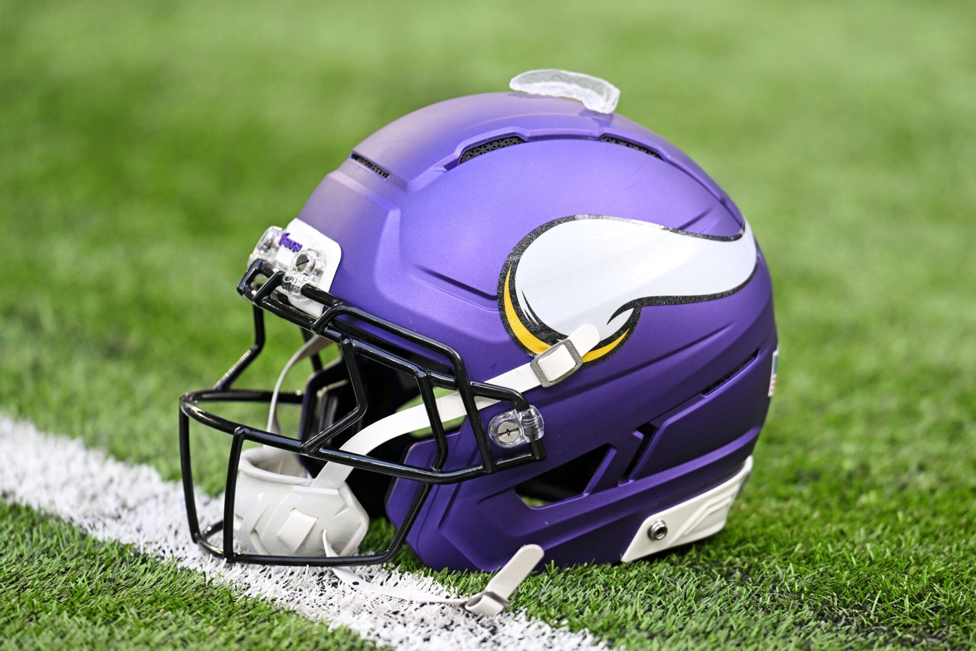 A general view of the Minnesota Vikings helmet before the game against the Philadelphia Eagles at U.S. Bank Stadium.