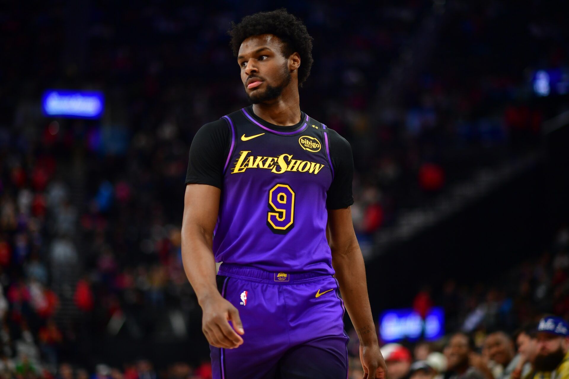 Los Angeles Lakers guard Bronny James (9) against the Los Angeles Clippers during the second half at Intuit Dome.