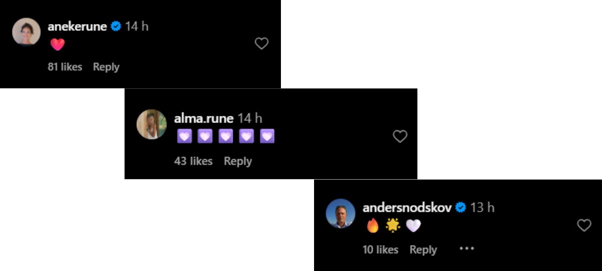 Screengrab of comments on Holger Rune's Instagram post (@holgerrune)