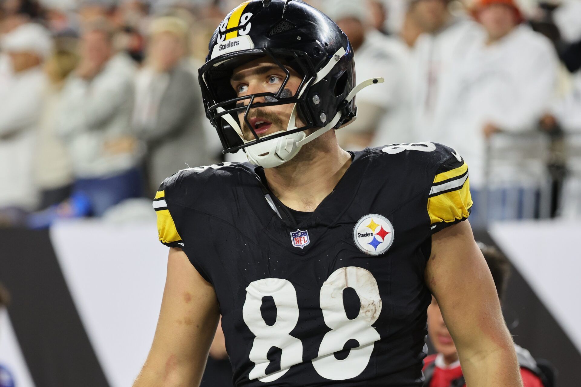 Pittsburgh Steelers tight end Pat Freiermuth (88) reacts after scoring a touchdown against the Cincinnati Bengals during the fourth quarter at Paycor Stadium.